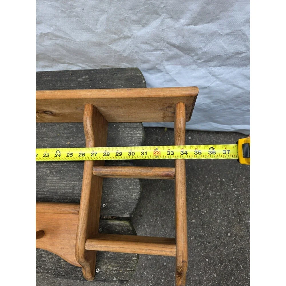 Vintage Wooden Wall Shelf Coat Rack Pegs Spice Display Country Farmhouse Rustic